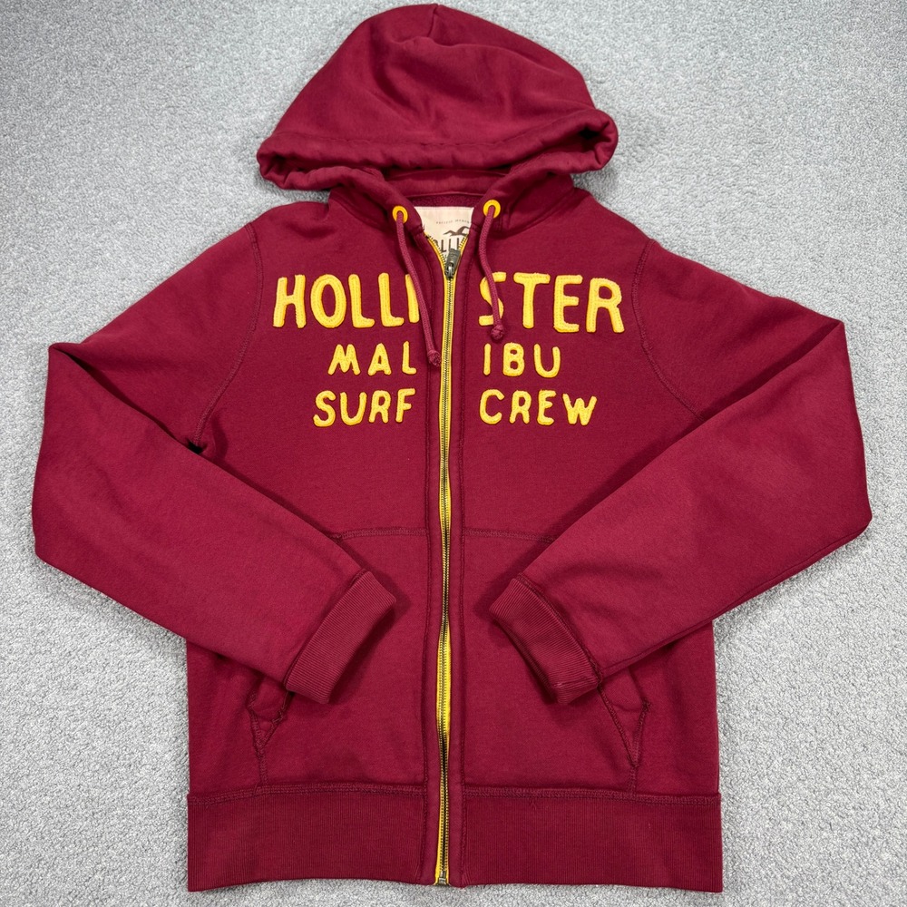 Y2K Hollister Hoodie Sz Large Red Full Zip Malibu Surf Crew Beach Preppy
